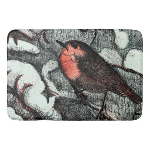 Tapis De Bain Art nouveau néerlandais Robin Bird en hiver