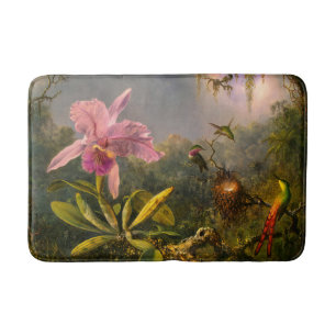 Tapis De Bain Artsy brésilien Cattelya Orchid et 3 colibris