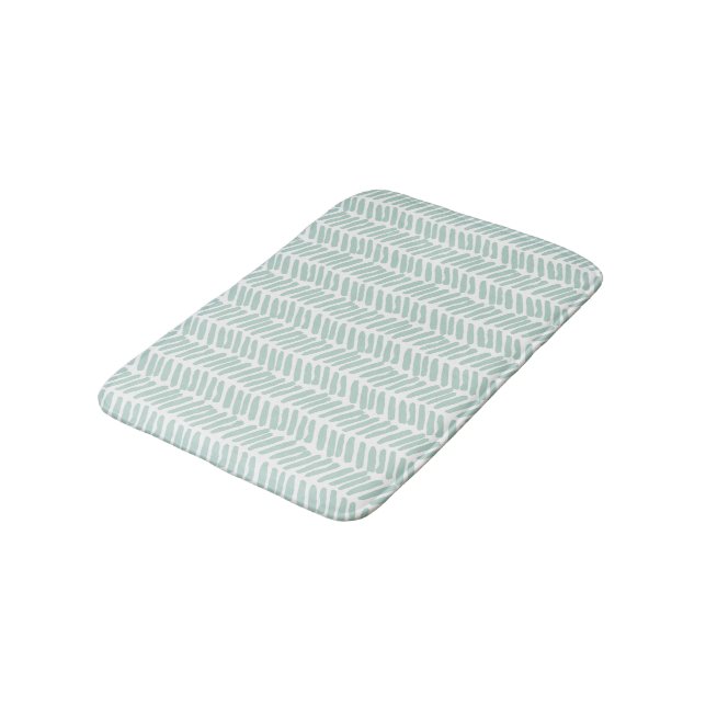Tapis De Bain Artsy Seaglass Ocean Green White Zigzag Stripes (Angle)