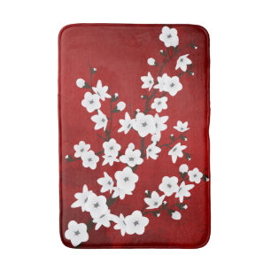 Tapis De Bain Asie Floral blanc cerisier rouge