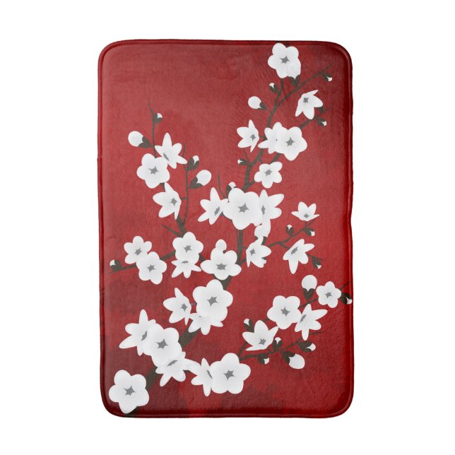 Tapis De Bain Asie Floral blanc cerisier rouge (Devant (Vertical))