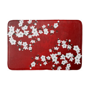 Tapis De Bain Asie Floral blanc cerisier rouge