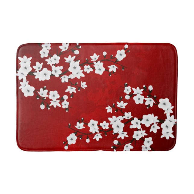 Tapis De Bain Asie Floral blanc cerisier rouge (Devant)