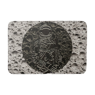 Tapis De Bain Astronaute sur la Lune Espace Noir & Gris