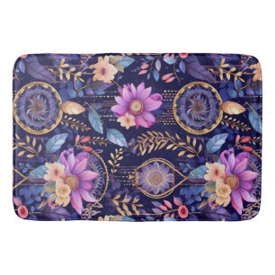 Tapis De Bain Attrape-rêves floral bohème sombre plume violet
