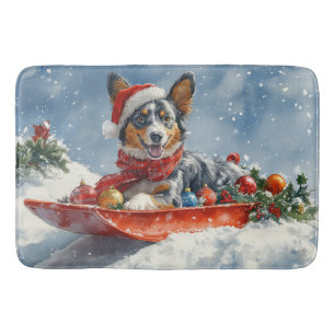 Tapis De Bain Australian Kelpie en traîneau Laissez neige Noël
