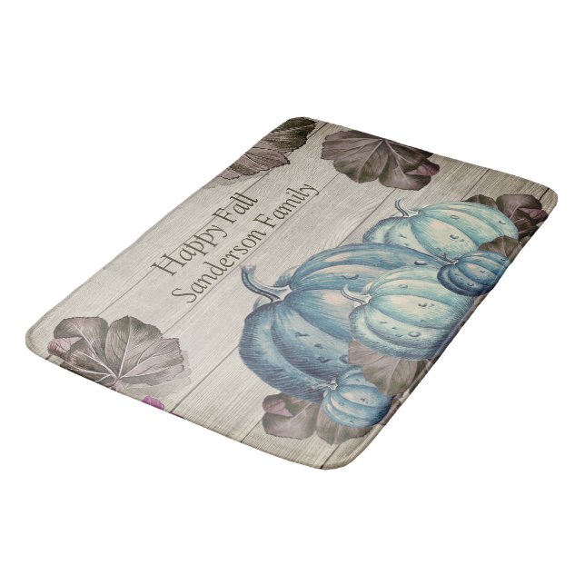 Tapis De Bain Automne Bleu Citrouille Russe Cute Gray Bois (Angle)