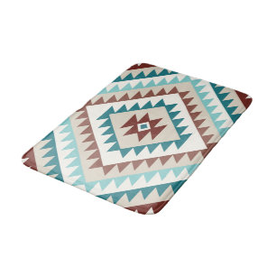 Tapis De Bain Aztec Diamond Motif Design Teals Creams Browns