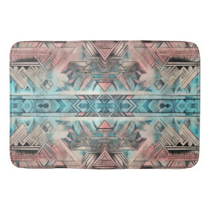 Tapis De Bain Aztec Sud-Ouest Pastel Rose Et Bleu