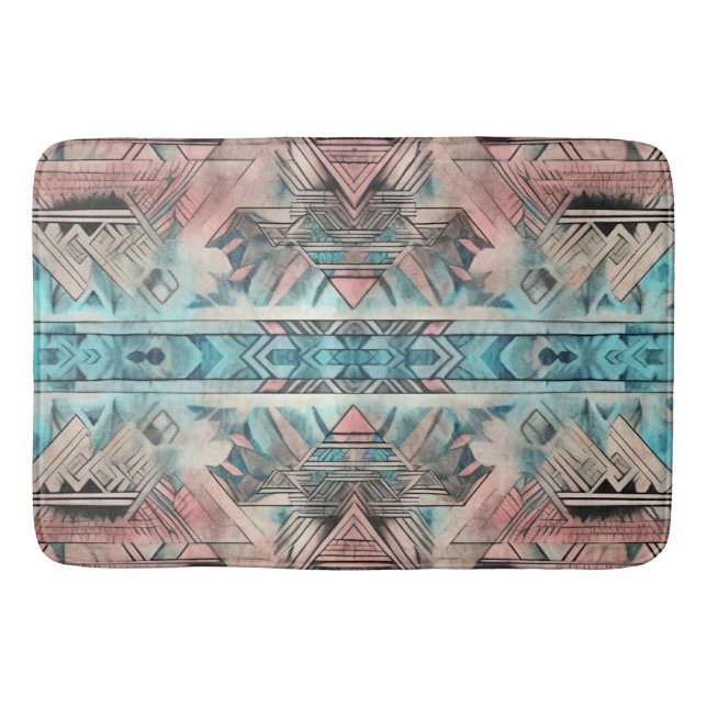 Tapis De Bain Aztec Sud-Ouest Pastel Rose Et Bleu (Devant)