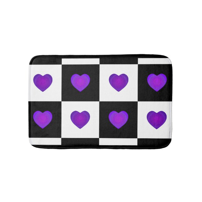 Tapis De Bain B&W Purple Hearts Beating (Devant)