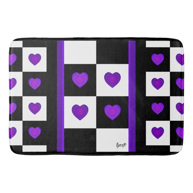 Tapis De Bain B&W Purple Hearts Beating Bath Mat (Devant)