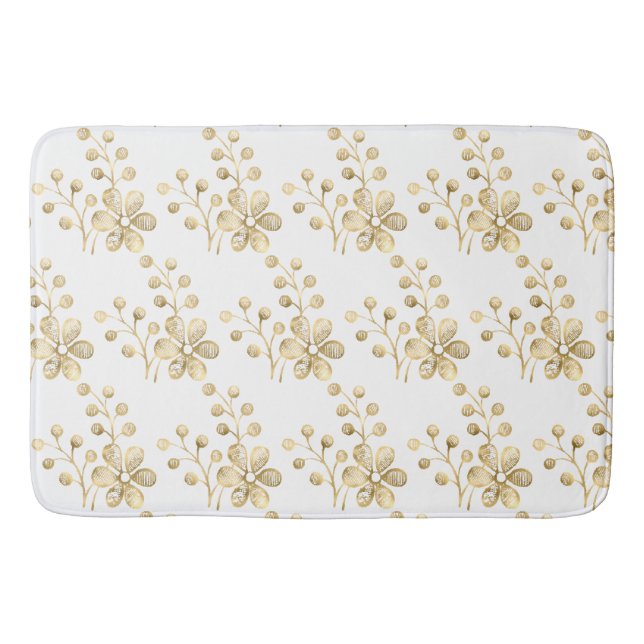 TAPIS DE BAIN BAIGNOIRE BLANC D'OR EN MOTIFS FLEURIS (Devant)
