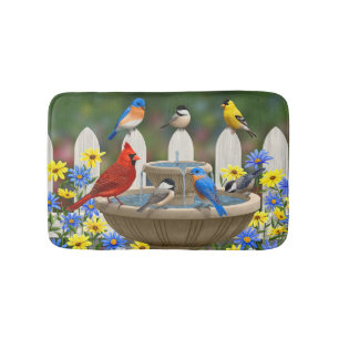 Tapis De Bain Bain d'oiseaux coloré du jardin de printemps