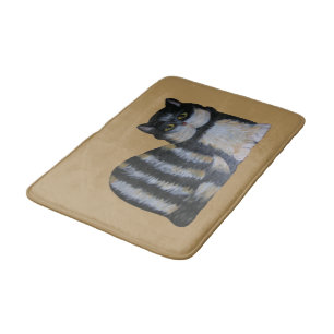 Tapis De Bain Bain Mat - Fluffy Black and White Tabby