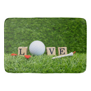 Tapis De Bain Ball de golf avec mot d'amour et tee-shirt vert