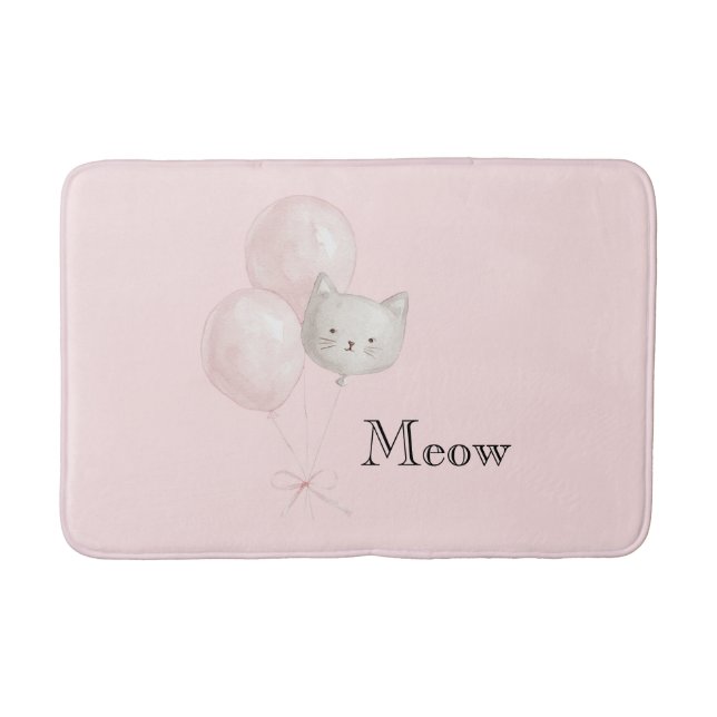 Tapis De Bain Ballons Rose Pâle Chat  (Devant)