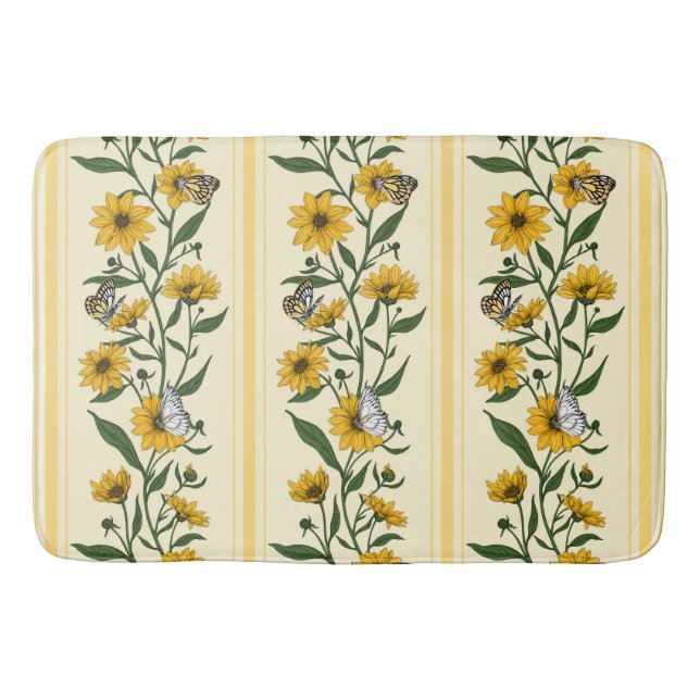 Tapis De Bain Bande florale Sunroot sur blanc cassé (Devant)
