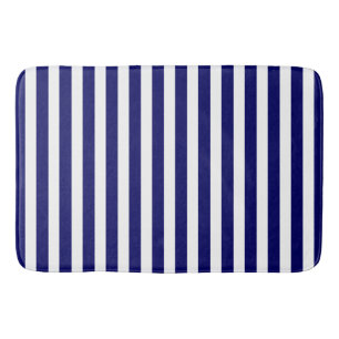 Tapis De Bain Bandes de bonbons bleu et blanc marine