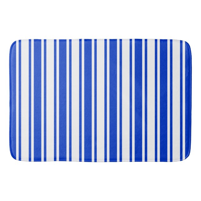 Tapis De Bain Bandes de bonbons royales bleues et blanches (Devant)