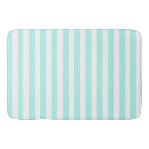 Tapis De Bain Bandes de bonbons turquoise et blanche