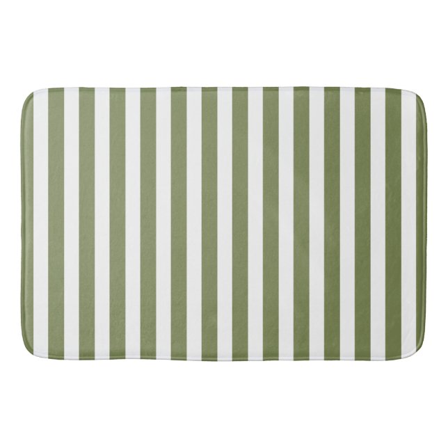 Tapis De Bain Bandes de bonbons vert olive et blanc (Devant)