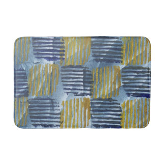 Tapis De Bain Bandes jaunes et bleues Abstraites