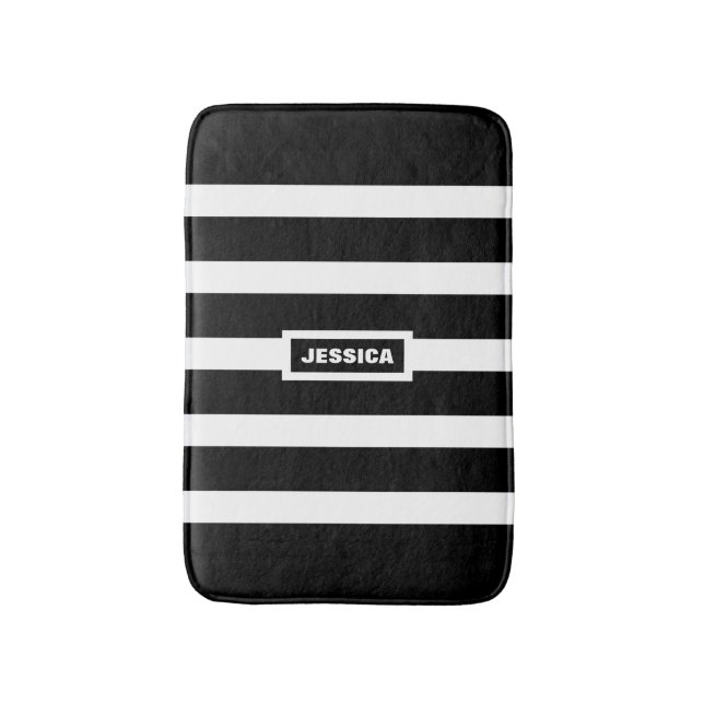 Tapis De Bain Bandes Noires Et Blanches Monographiées (Devant (Vertical))