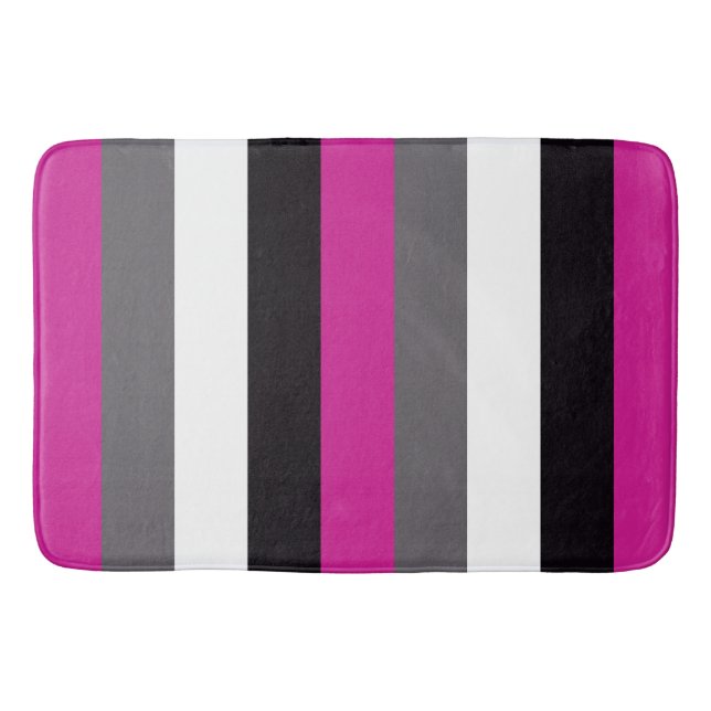 Tapis De Bain Bandes rose, noire, blanche et grise (Devant)