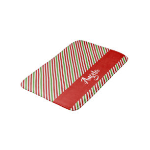 Tapis De Bain Bandes vertes, rouges et blanches