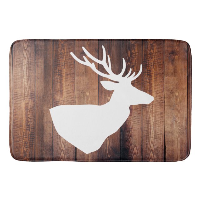 Tapis De Bain Barne foncée rustique Plaques en bois de cerf blan (Devant)