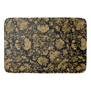 Tapis De Bain Baroque Floral Doré Tout en Noir