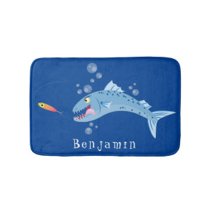 Tapis De Bain Barracuda poisson affamé de la pêche dessin animé