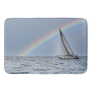 Tapis De Bain Bateau à voile avec arc-en-ciel