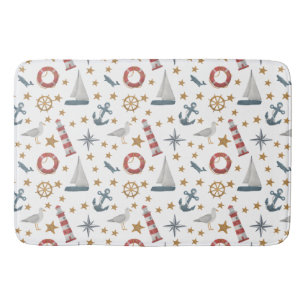 Tapis De Bain Bateau à voile Rose Ancre marine