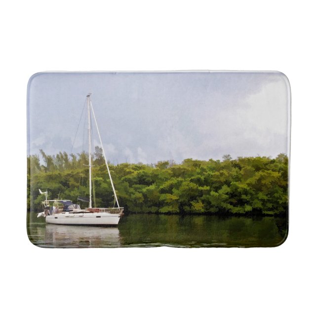 Tapis De Bain Bateau À Voile Sur Eaux Tranquilles (Devant)