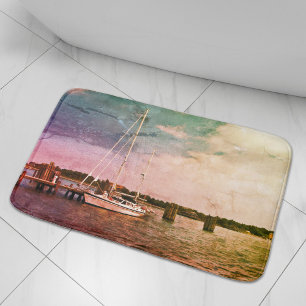 Tapis De Bain Bateau à voile vintage Brassage dans le port