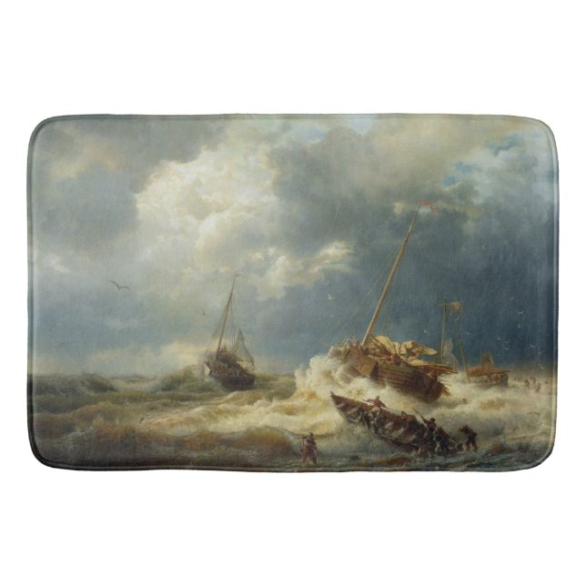 Tapis De Bain Bateaux dans une tempête sur la côte néerlandaise (Devant)