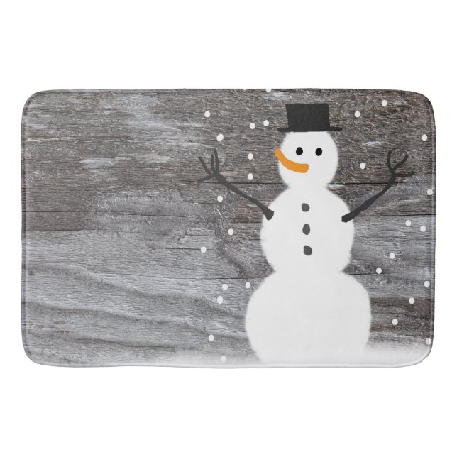 Tapis De Bain Bathmat rustique bonhomme de neige de Noël (Devant)
