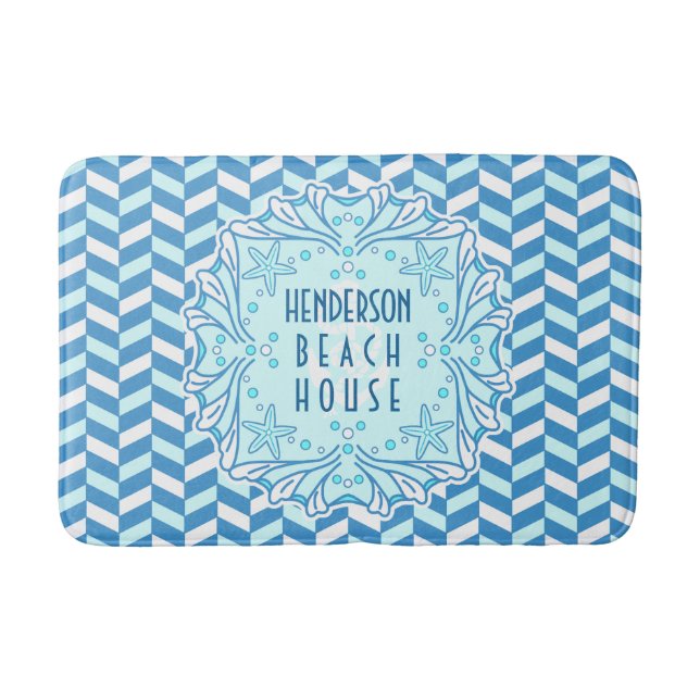 Tapis De Bain Beach House Art Déco Shell et Herringbone Custom (Devant)