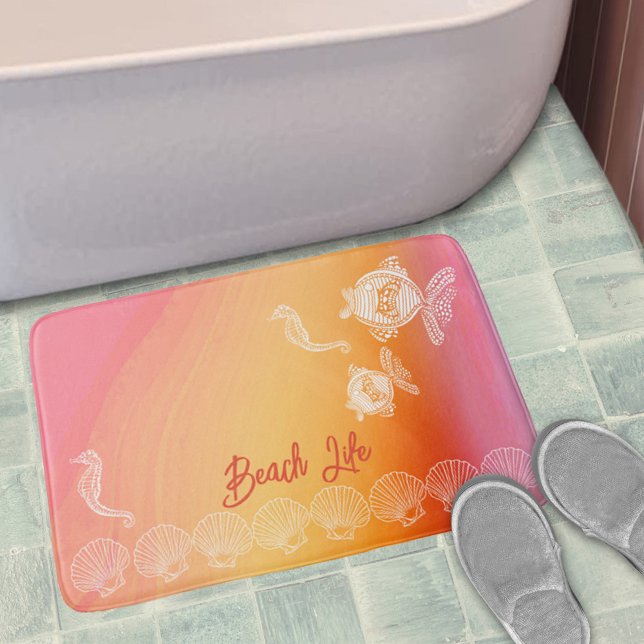 Tapis De Bain Beach Life Aquarelle Tropical Orange Rose (Créateur téléchargé)