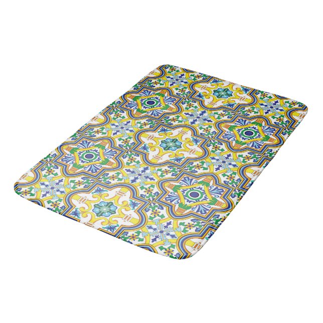 Tapis De Bain 💛 💙 Beau bleu et jaune Azulejos (Angle)