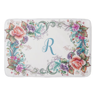 Tapis De Bain Beau Floral Monogrammé