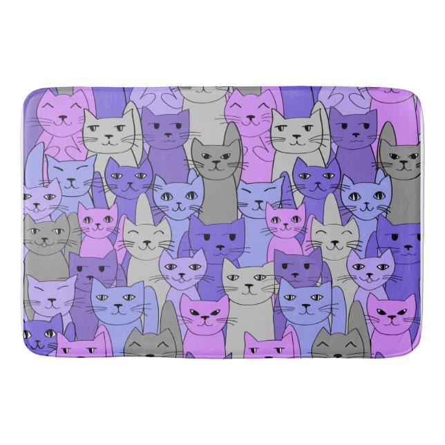 Tapis De Bain Beaucoup de chats violets conception (Devant)