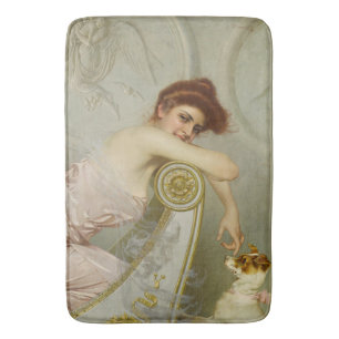 Tapis De Bain Beauté branchée Jouant Avec Son Chien Chien Chiot