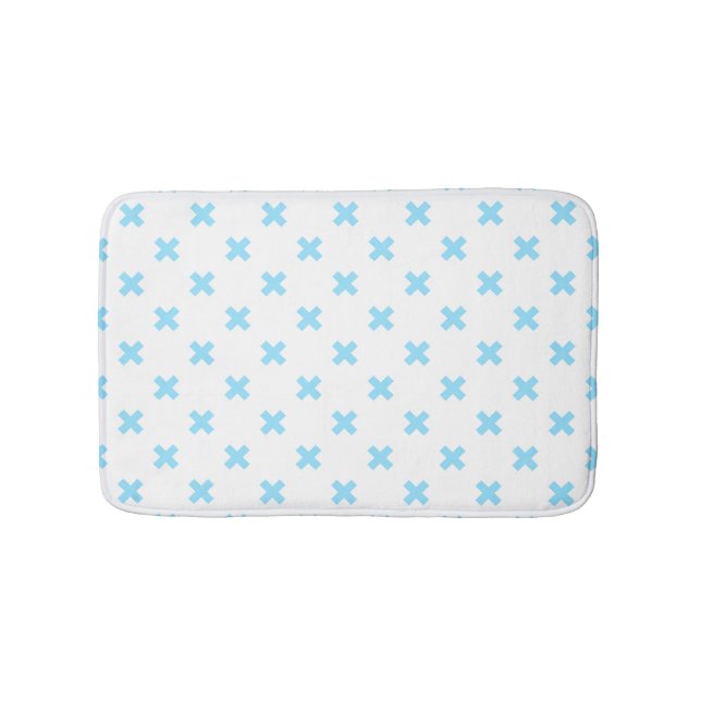 Tapis De Bain Bébé bleu croix coutures sur blanc (Devant)