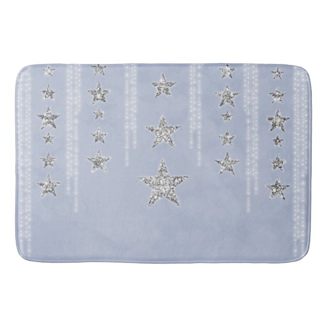Tapis De Bain Bébé Bleu et Argent Parties scintillant Étoiles Fl (Devant)