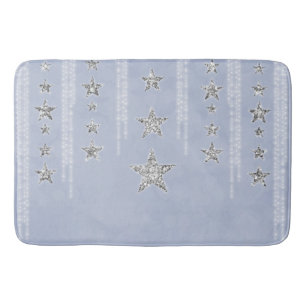 Tapis De Bain Bébé Bleu et Paillettes Argentées Étoiles Étincela
