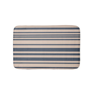 Tapis De Bain Beige/Bleu Foncé Simple Motif Rayure Élégant