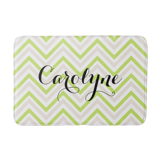 Tapis De Bain Beige et vert mince Chevron Motif personnalisé (Devant)